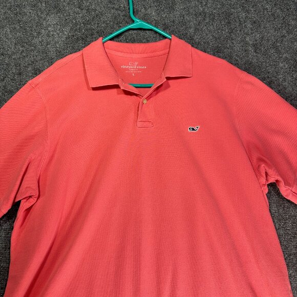 Vineyard Vines Polo Shirt Mens Large Pink Salmon Short  Sleeve  Logo Split Hem - Picture 2 of 5